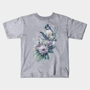 two hummingbirds around Flowers: Scattered Watercolor in Pastel Colors Kids T-Shirt